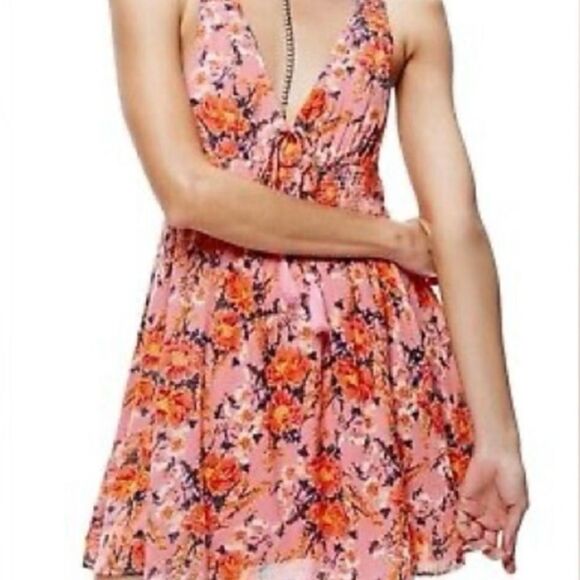 Free People Floral Mini Dress - Orange and Pink - Picture 4 of 6